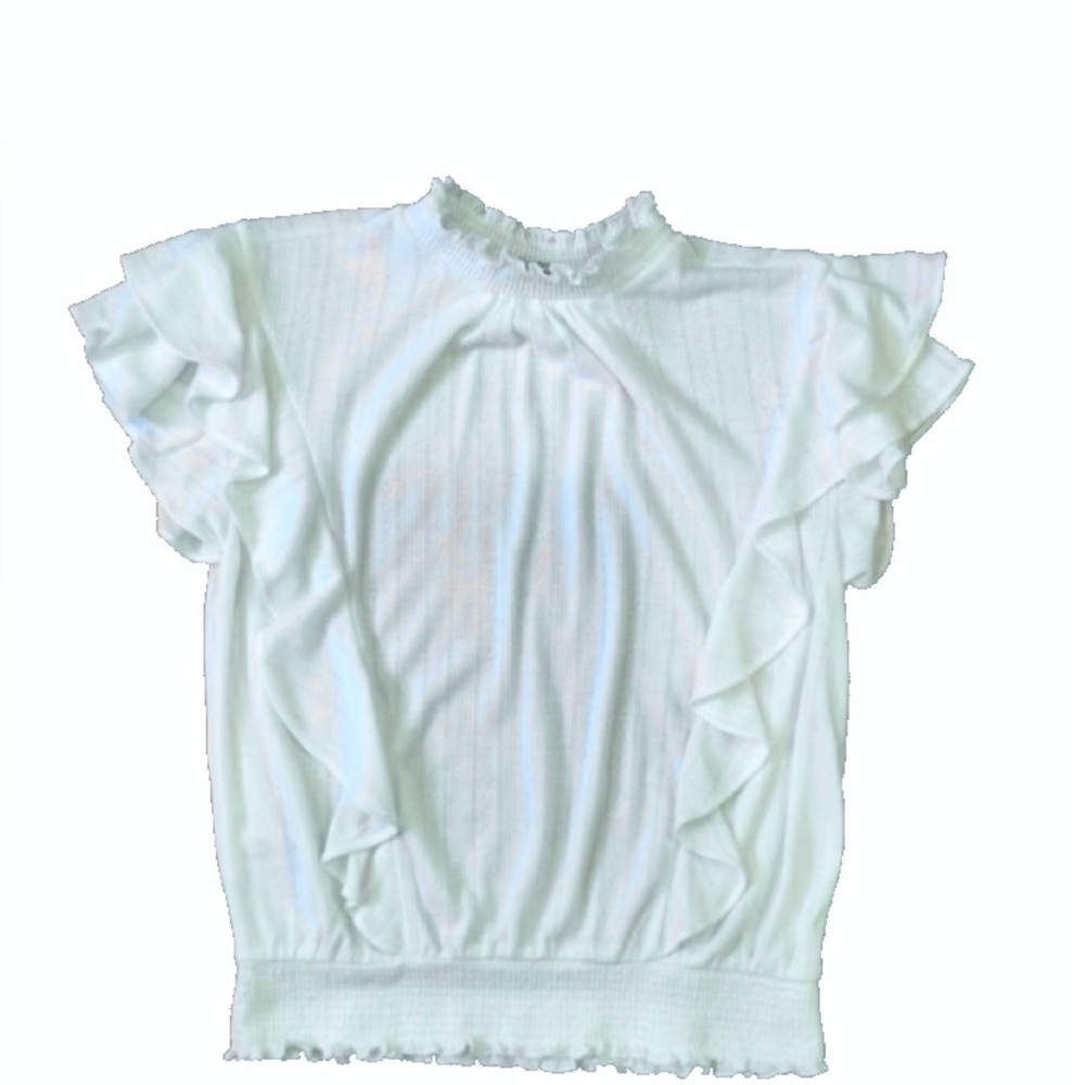 Ann Taylor LOFT White Eyelet Smocked Mock Neck Top Size Small